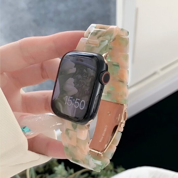 Apple Watch Band Cream Marble Resin Adjustable Stylish Strap Watch Band - Picture 4 of 10